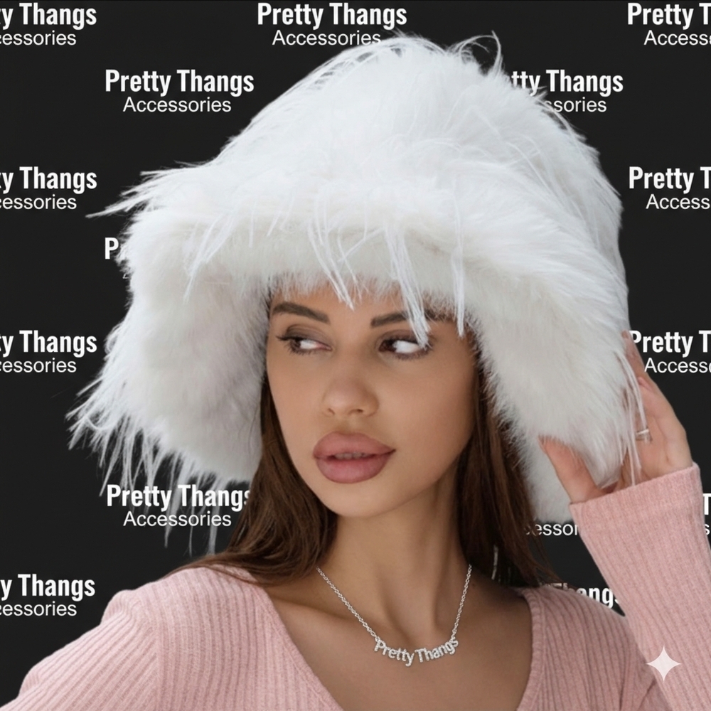 White Fuzzy Faux Fur Bucket Hat